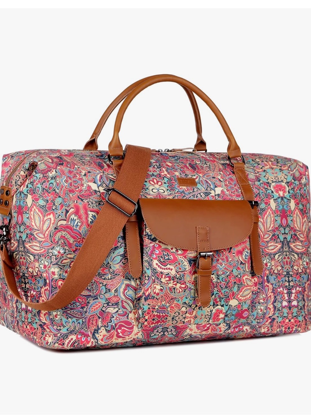 Baosha Floral Paisley Weekender Bag with Tan Trim